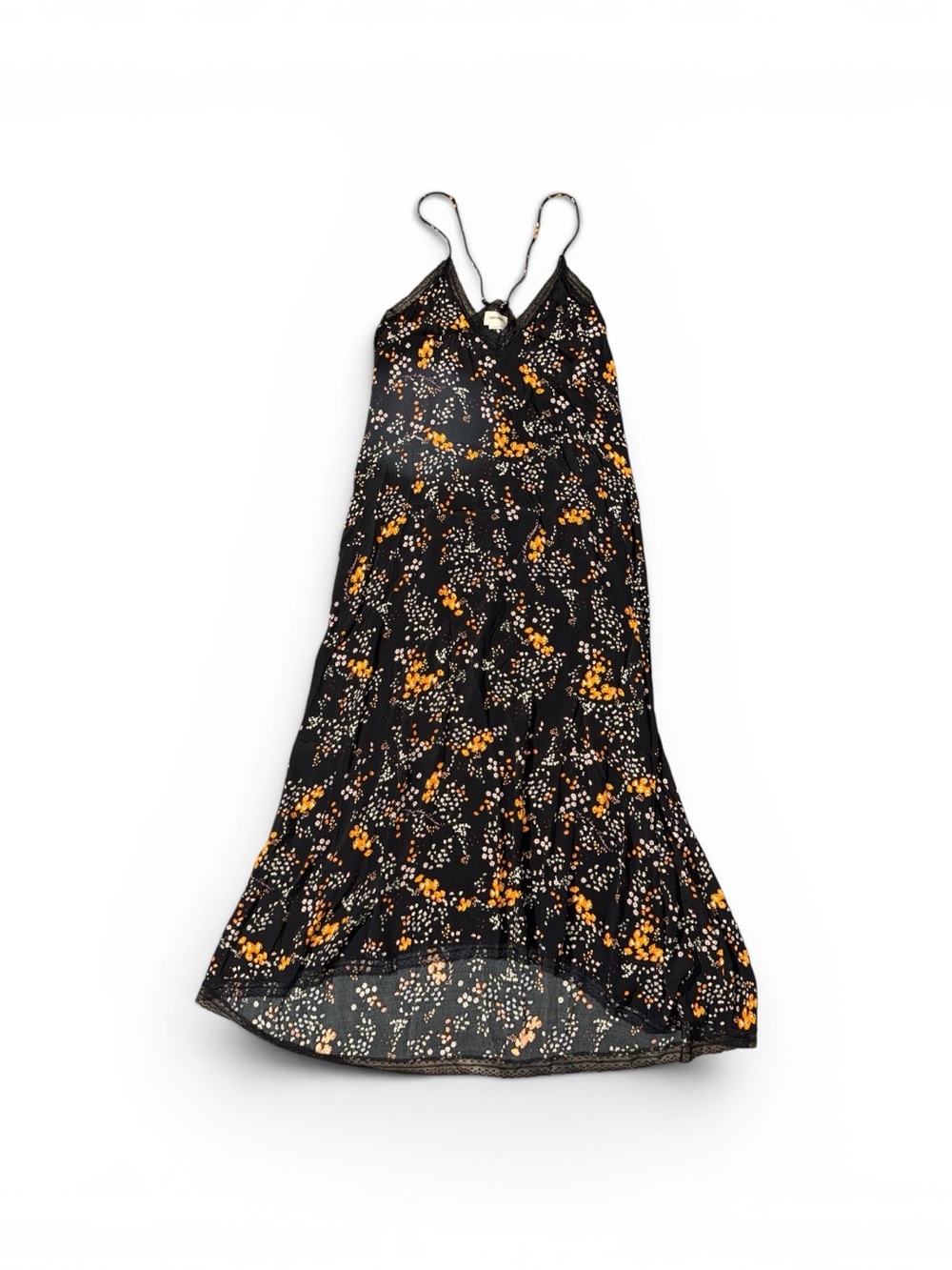 Zadig & Voltaire Rusty Black Floral Slip Dress with Orange & White Blooms Medium